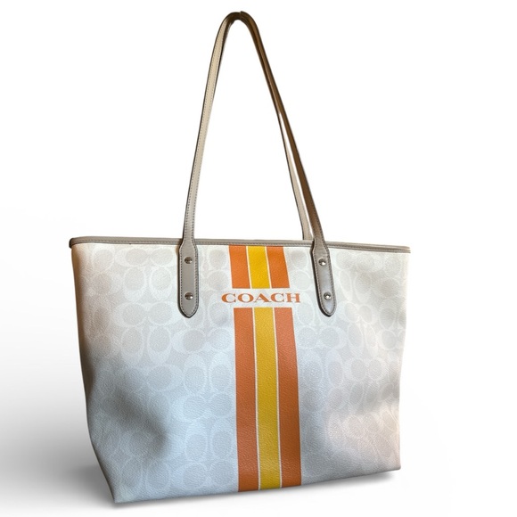 Coach Handbags - Coach Varsity Stripe City Zip Tote